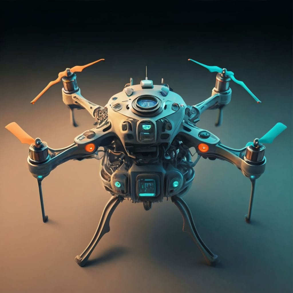 A 3D rendering of a hybrid flying drone, showcasing its advanced technology and aerial capabilities.